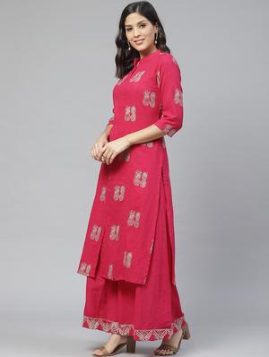 pink rayon kurta palazzo set - 17691045 - Standard Image - 2