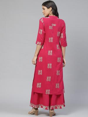 pink rayon kurta palazzo set - 17691045 - Standard Image - 3