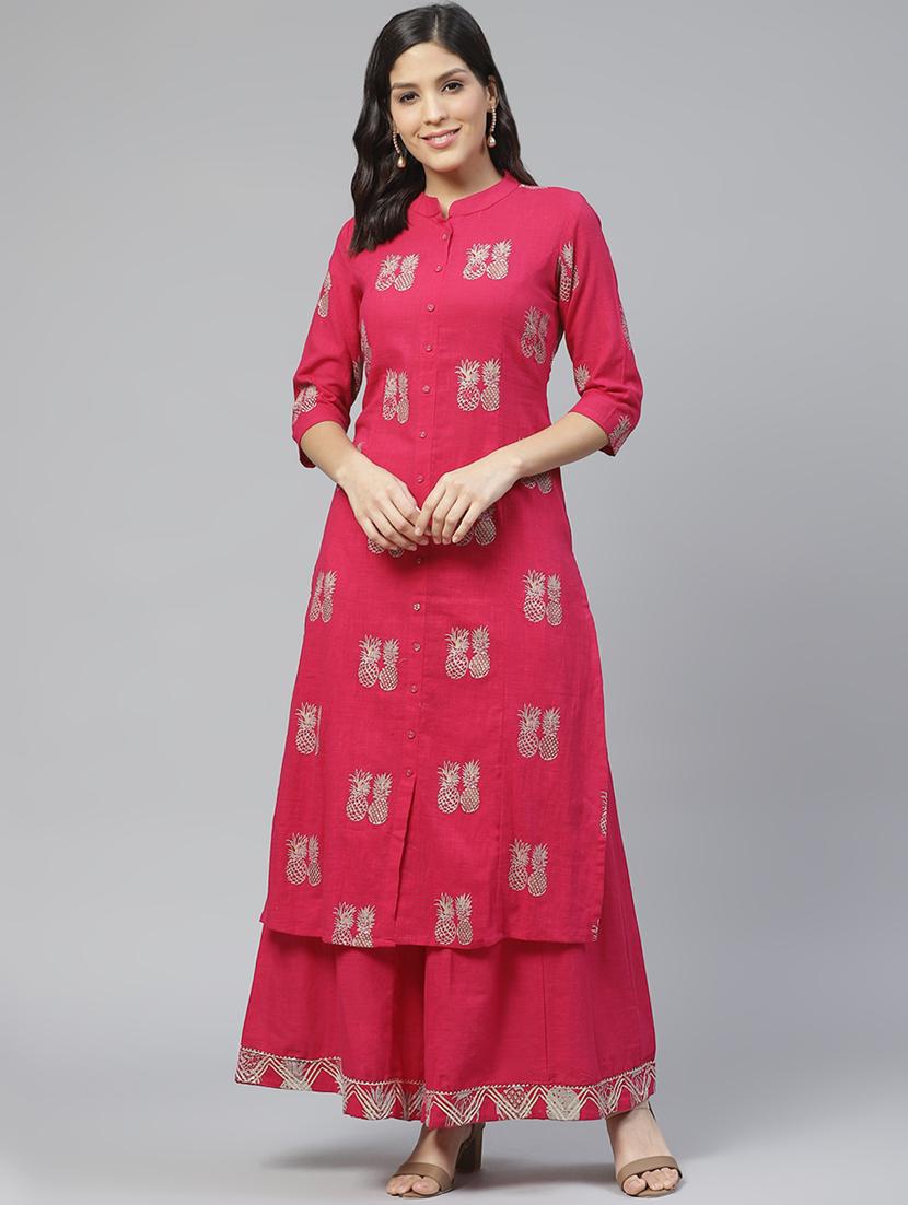 pink rayon kurta palazzo set - 17691045 - Zoom Image - 1