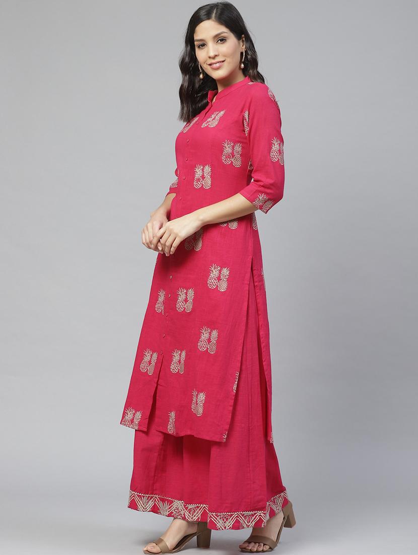 pink rayon kurta palazzo set - 17691045 - Zoom Image - 2