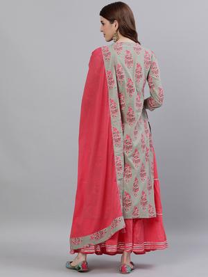 green cotton kurta skirt set - 17691052 - Standard Image - 2