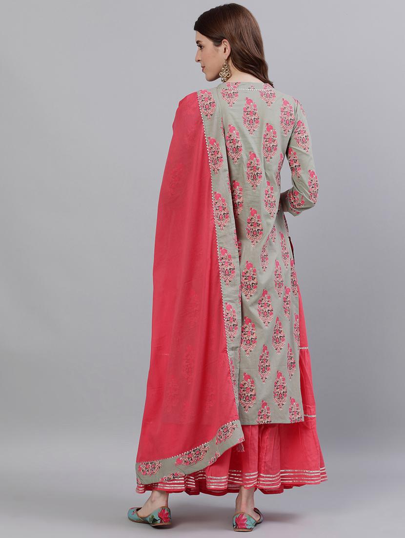 green cotton kurta skirt set - 17691052 - Zoom Image - 2