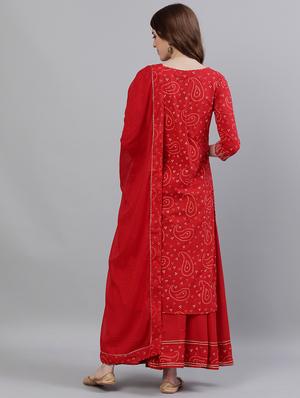red cotton kurta sharara set - 17691055 - Standard Image - 2