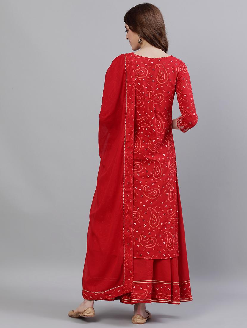 red cotton kurta sharara set - 17691055 - Zoom Image - 2