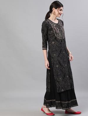 black cotton kurta sharara set - 17691058 - Standard Image - 2