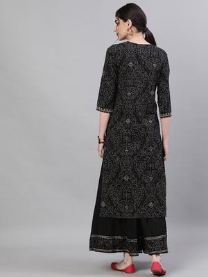 black cotton kurta sharara set - 17691058 - Standard Image - 3