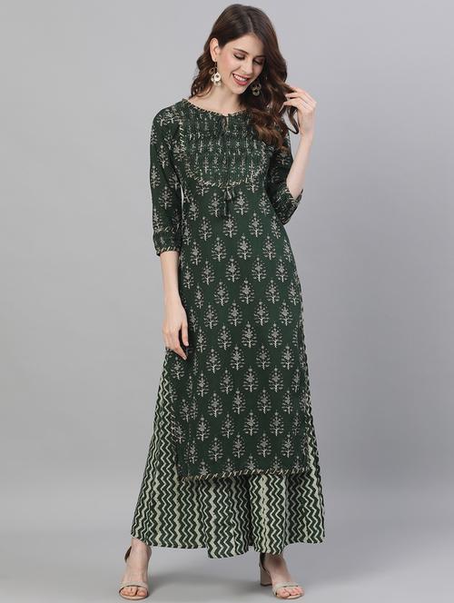 green cotton kurta palazzo set - 17691060 - Standard Image - 1