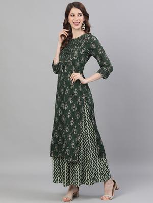 green cotton kurta palazzo set - 17691060 - Standard Image - 2