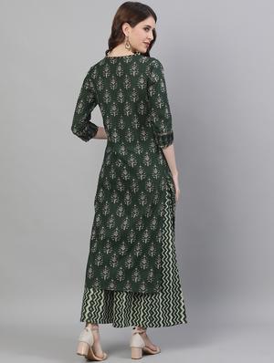 green cotton kurta palazzo set - 17691060 - Standard Image - 3