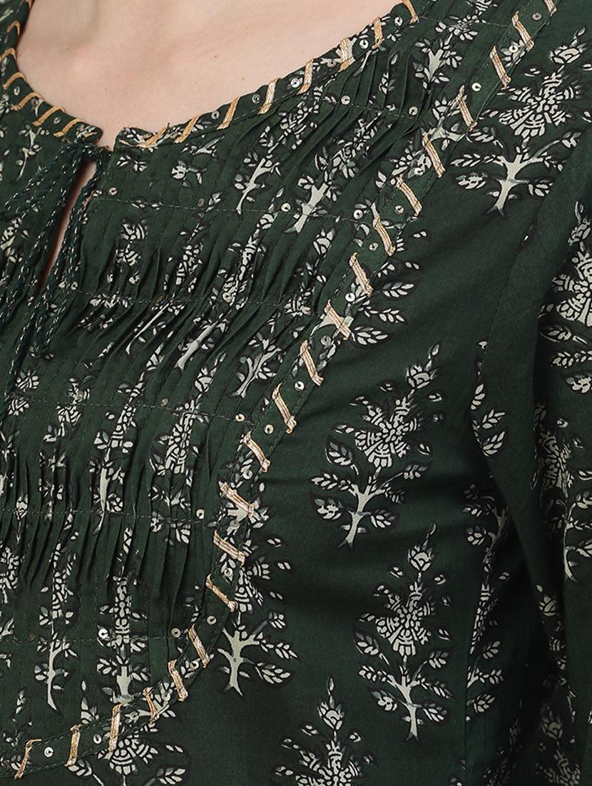 green cotton kurta palazzo set - 17691060 - Zoom Image - 4