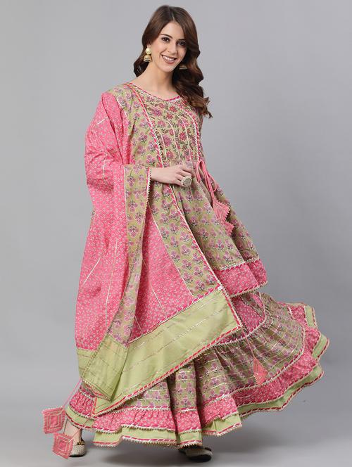 green cotton kurta sharara set - 17691074 - Standard Image - 1