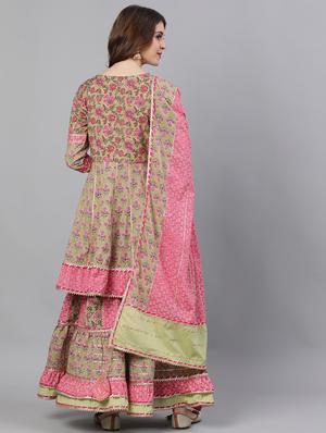 green cotton kurta sharara set - 17691074 - Standard Image - 2