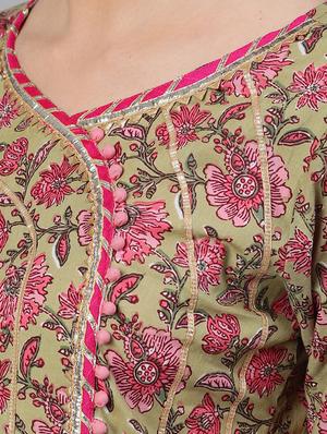 green cotton kurta sharara set - 17691074 - Standard Image - 3