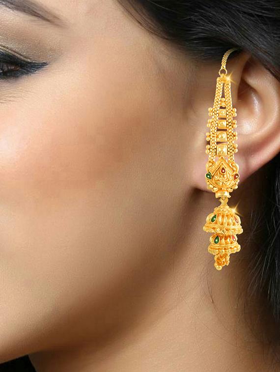 gold brass chandballi earring - 17691090 - Zoom Image - 4