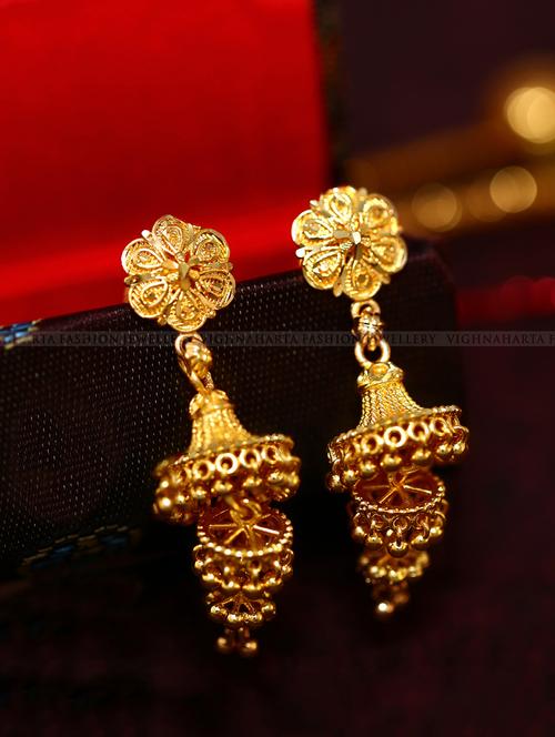 gold brass jhumka earring - 17691119 -  Standard Image - 0