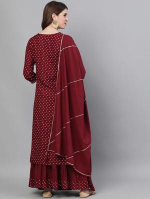 red rayon kurta skirt set - 17691149 - Standard Image - 2