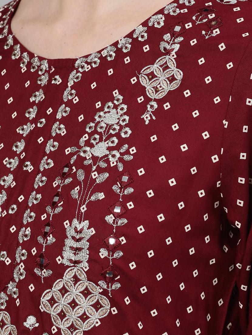 red rayon kurta skirt set - 17691149 - Zoom Image - 3