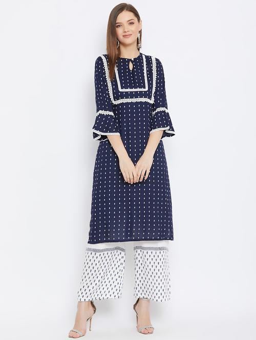 navy rayon kurta palazzo set - 17691391 - Standard Image - 1