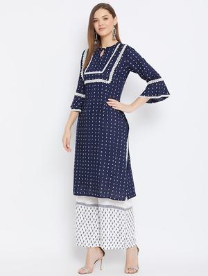 navy rayon kurta palazzo set - 17691391 - Standard Image - 2