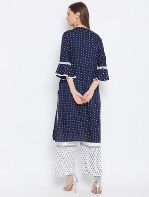 navy rayon kurta palazzo set - 17691391 - Standard Image - 3