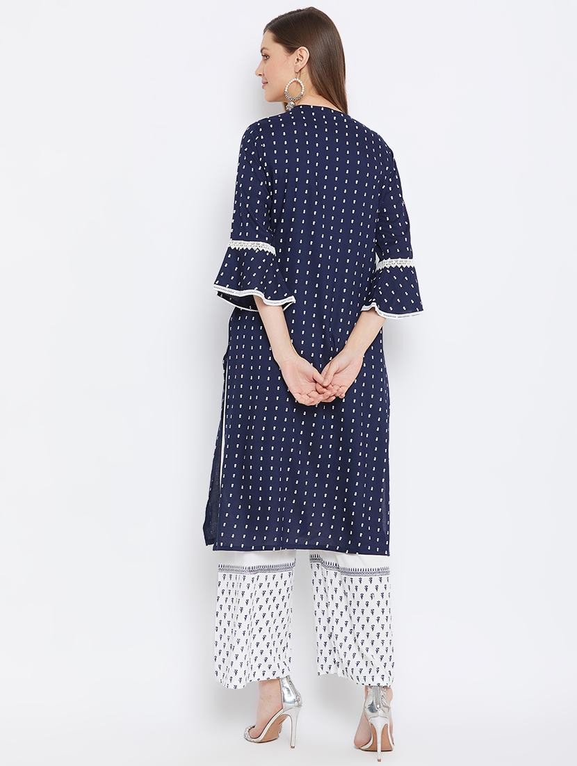 navy rayon kurta palazzo set - 17691391 - Zoom Image - 3