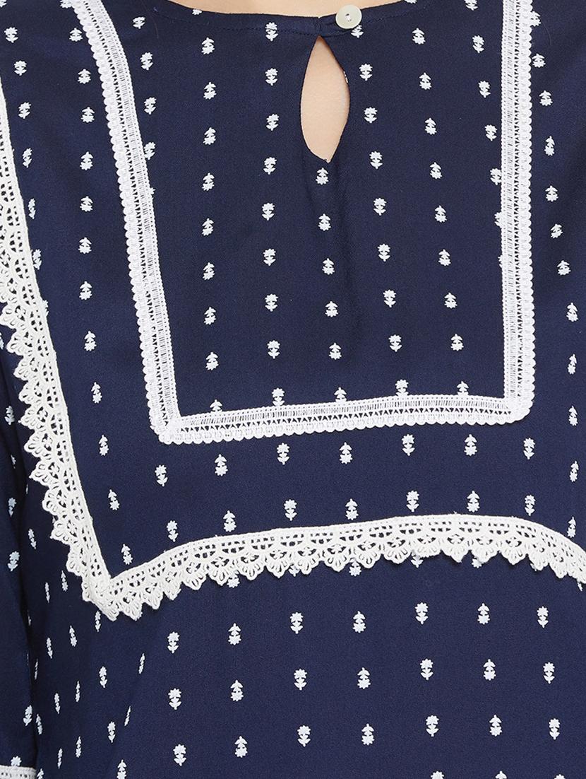 navy rayon kurta palazzo set - 17691391 - Zoom Image - 4