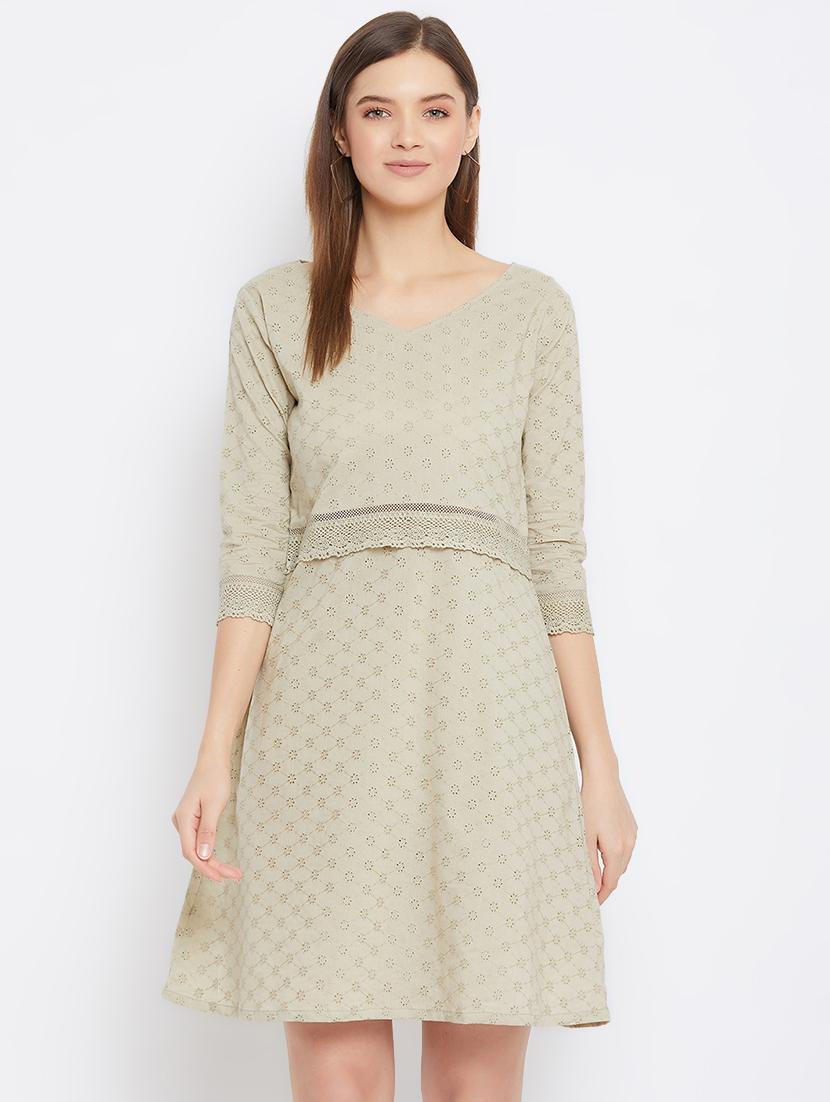 lace detail schiffli a-line dress - 17691394 - Zoom Image - 1