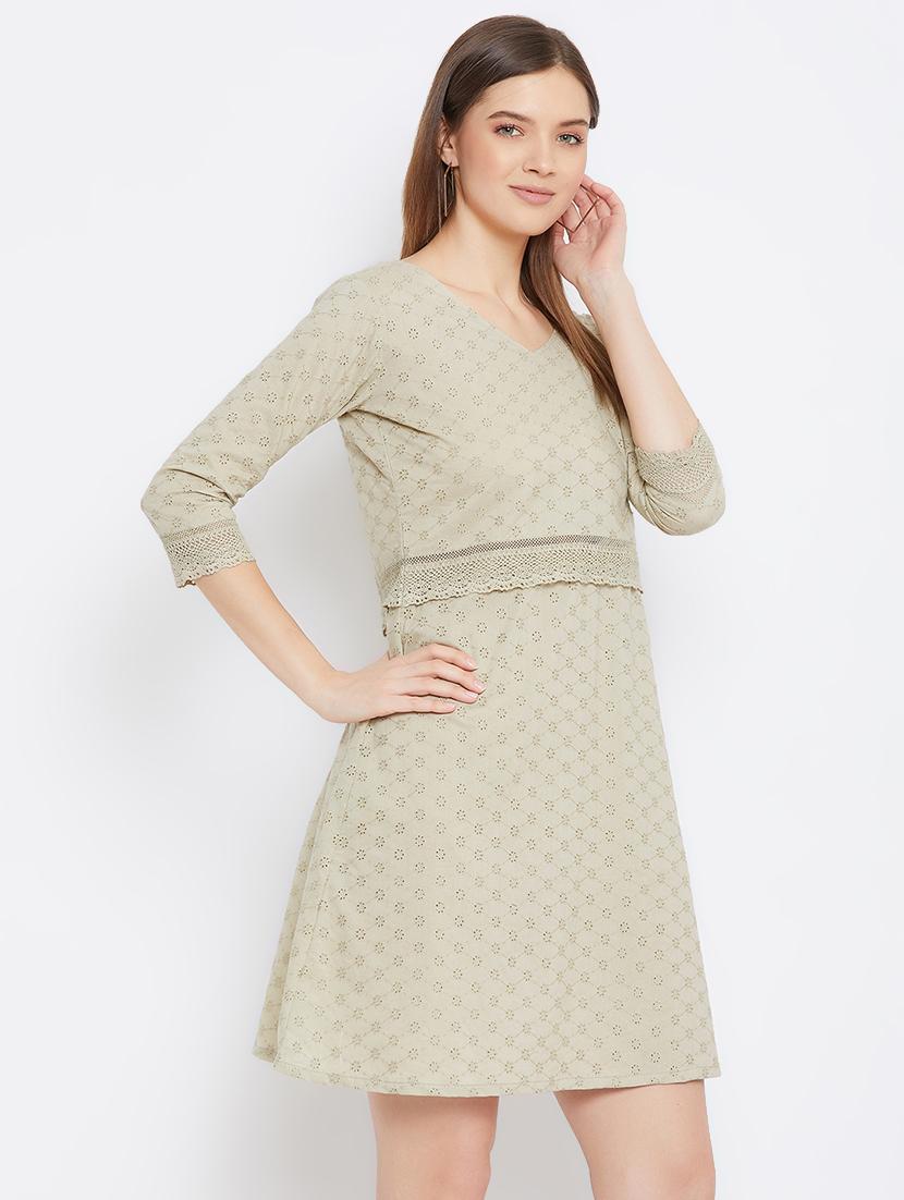 lace detail schiffli a-line dress - 17691394 - Zoom Image - 2