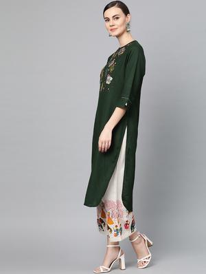 green cotton kurta palazzo set - 17691515 - Standard Image - 2