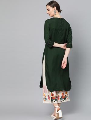green cotton kurta palazzo set - 17691515 - Standard Image - 3