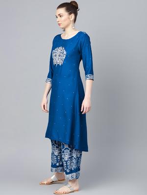 blue rayon kurta palazzo set - 17691518 - Standard Image - 2