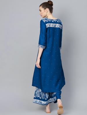 blue rayon kurta palazzo set - 17691518 - Standard Image - 3