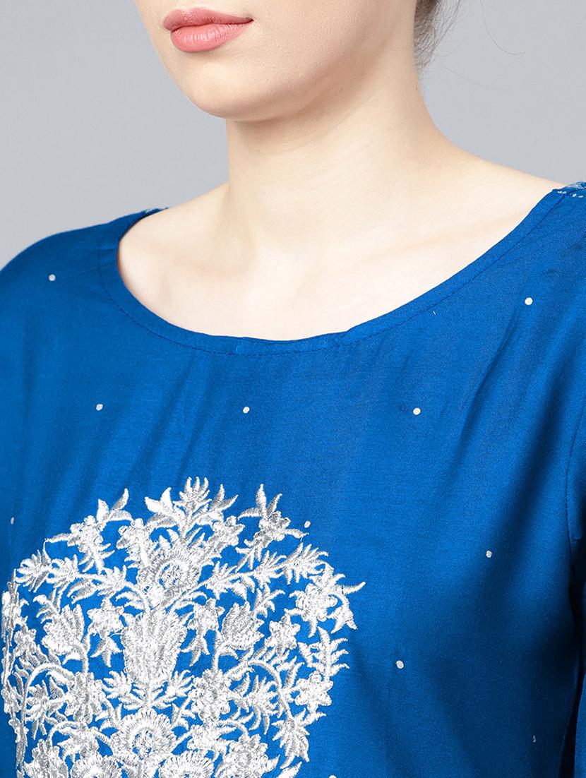 blue rayon kurta palazzo set - 17691518 - Zoom Image - 4