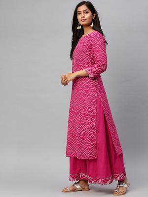 pink cotton kurta palazzo set - 17691523 - Standard Image - 2