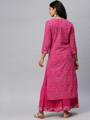 pink cotton kurta palazzo set - 17691523 - Standard Image - 3