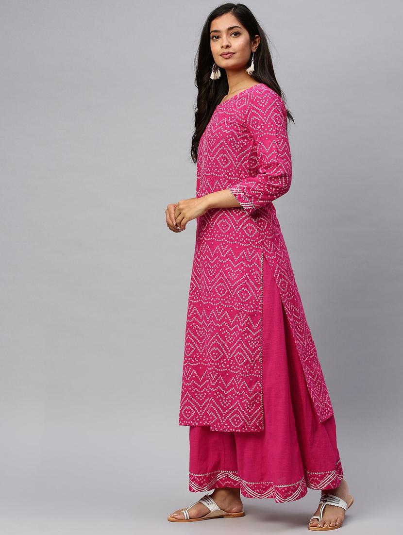 pink cotton kurta palazzo set - 17691523 - Zoom Image - 2