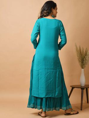 teal silk kurta sharara set - 17691709 - Standard Image - 3