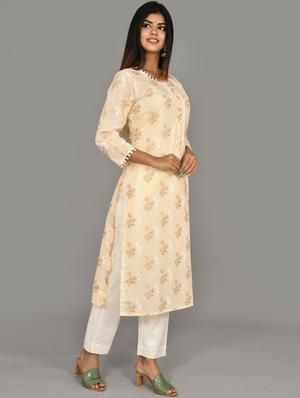 offwhite cotton kurta pant set - 17691717 - Standard Image - 2