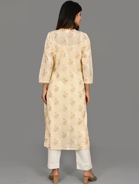 offwhite cotton kurta pant set - 17691717 - Zoom Image - 3