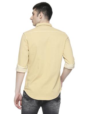 beige solid casual shirt - 17691738 - Standard Image - 3