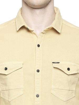 beige solid casual shirt - 17691738 - Standard Image - 5