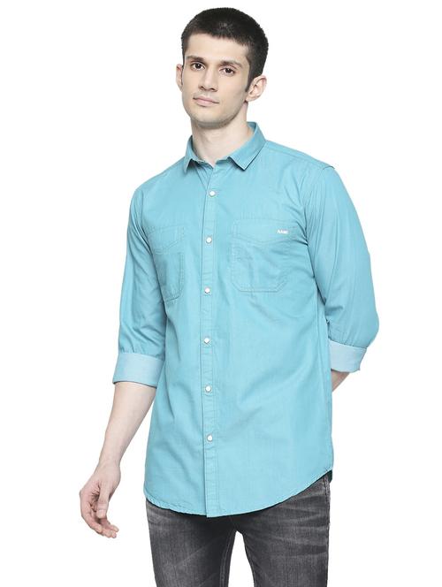 light blue solid casual shirt - 17691744 - Standard Image - 1