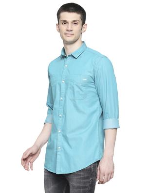 light blue solid casual shirt - 17691744 - Standard Image - 2