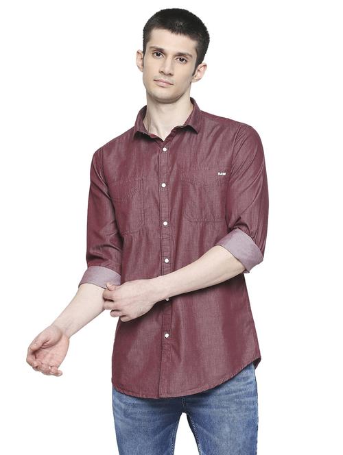 maroon solid casual shirt - 17691747 - Standard Image - 1