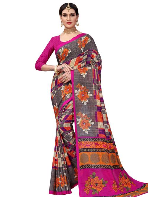 floral printed saree with blouse - 17691834 - Standard Image - 1