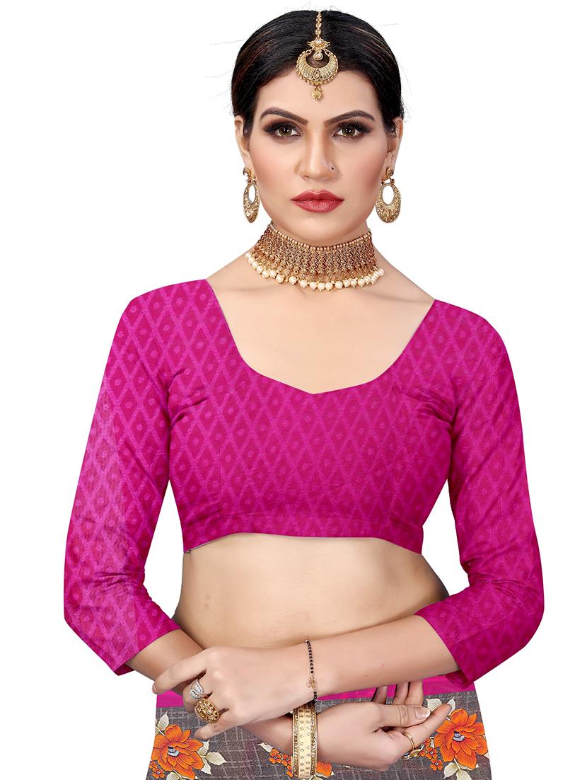 floral printed saree with blouse - 17691834 - Zoom Image - 3