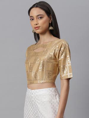 gold art silk printed blouse - 17692150 - Standard Image - 2