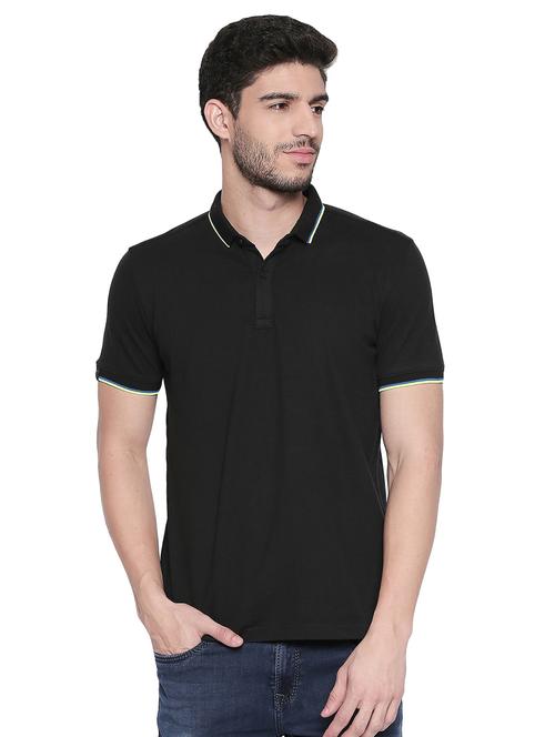 black solid polo t-shirt - 17692226 - Standard Image - 1