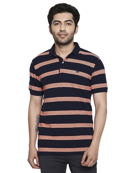 navy blue striped polo t-shirt - 17692243 - Standard Image - 1