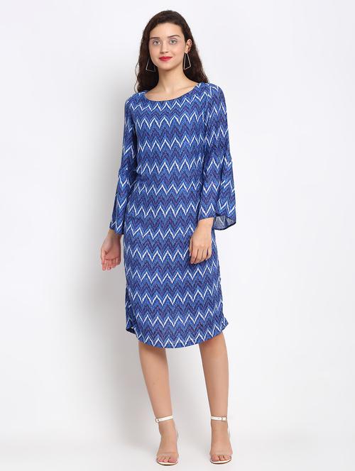 bell sleeved chevron a-line dress - 17692320 - Standard Image - 1